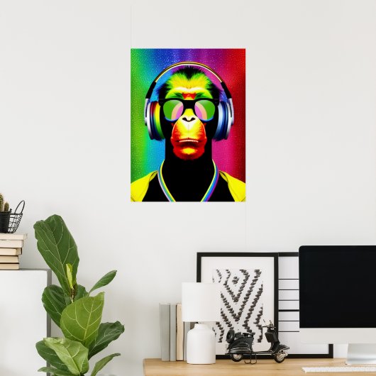 DJ Monkey Music Lover DJ Chimp Humor Poster (Thuiskantoor)