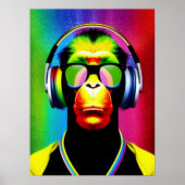 DJ Monkey Music Lover DJ Chimp Humor Poster (Voorkant)