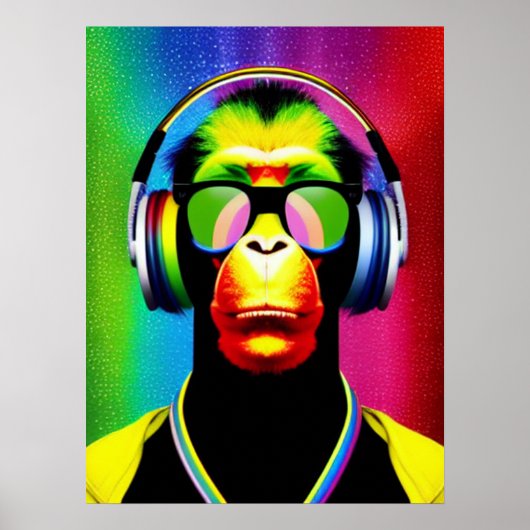 DJ Monkey Music Lover DJ Chimp Humor Poster (Voorkant)