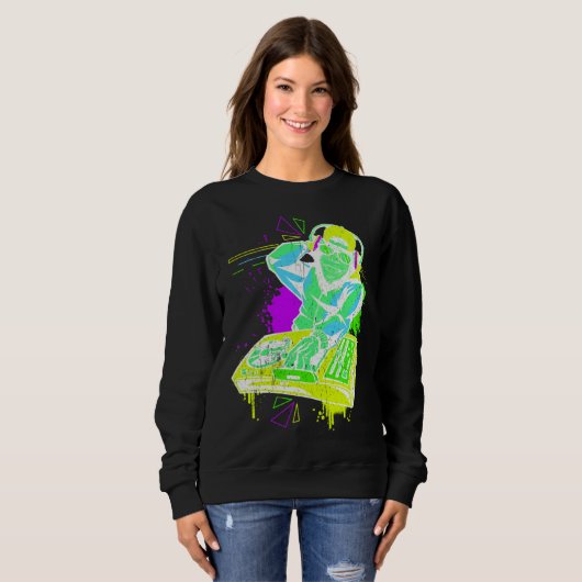 DJ Monkey Music Party Fun Sunglasses Monkey Headph Trui (Voorkant volledig)