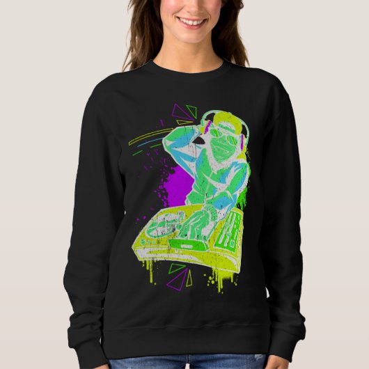 DJ Monkey Music Party Fun Sunglasses Monkey Headph Trui (Voorkant)