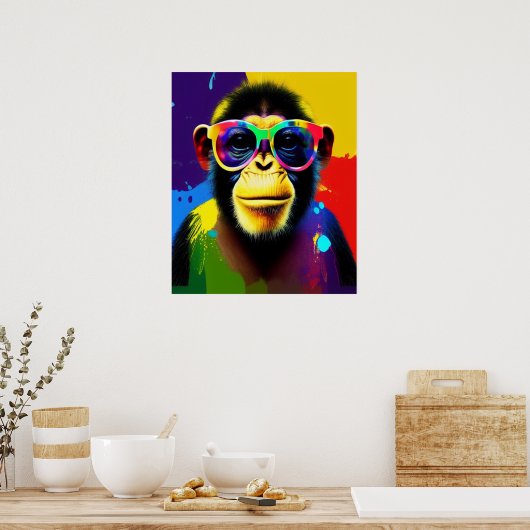 DJ Monkey Print, stijlvolle kleurrijke bril, chimp Poster (Keuken)