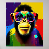DJ Monkey Print, stijlvolle kleurrijke bril, chimp Poster (Voorkant)