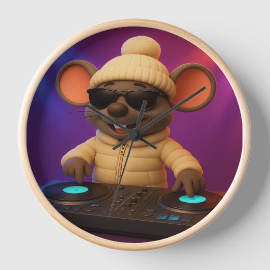 DJ Mouse Wall Clock | Grappig winterfeest De Dier (Voorkant)