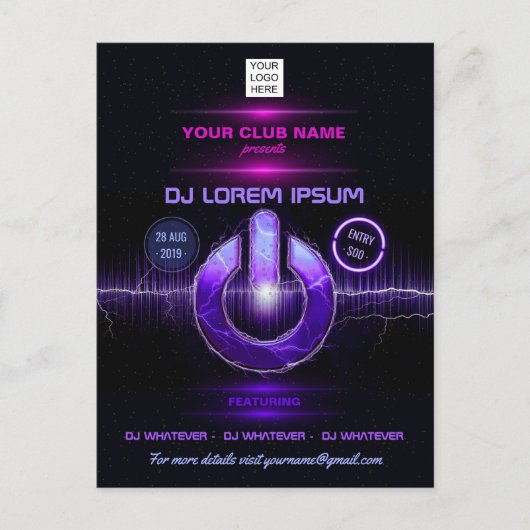 DJ Music en Dance Gig Briefkaart (Voorkant)