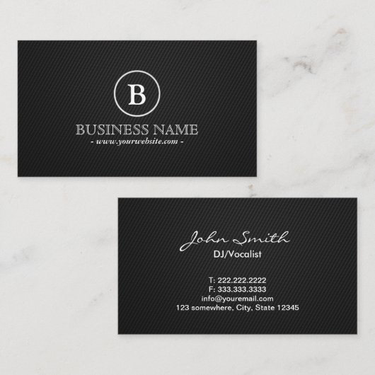 DJ Music Plain Black Monogram Visitekaartje (Voorkant / Achterkant)