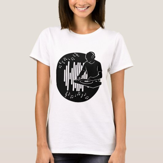 DJ Music Silhouette Black and White Art T-shirt (Voorkant)