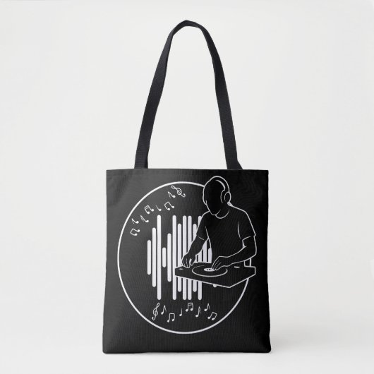 DJ Music Silhouette Black and White Art Tote Bag (Voorkant)