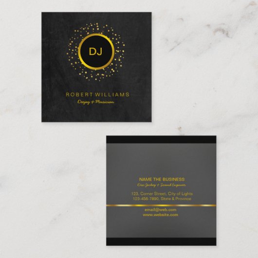 DJ Music Teacher Professional Musician Gold Black Vierkante Visitekaartje (Voorkant / Achterkant)