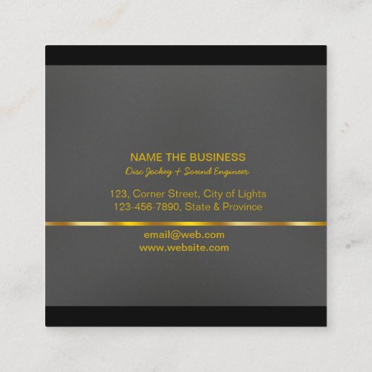 DJ Music Teacher Professional Musician Gold Black Vierkante Visitekaartje (Achterkant)