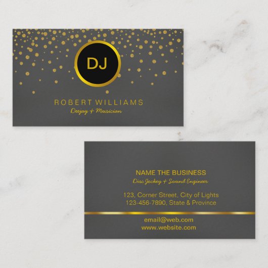 DJ Musician Professional Music Teacher Gold Black Visitekaartje (Voorkant / Achterkant)