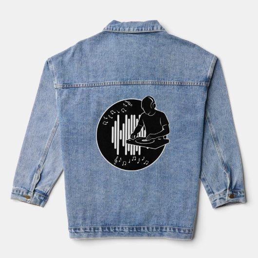 DJ Muziek Silhouet Zwart-Wit Kunst Denim Jacket (Achterkant)