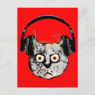 dj - muziekkat met hoofdtelefoon briefkaart