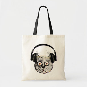 dj - muziekkat met hoofdtelefoon tote bag