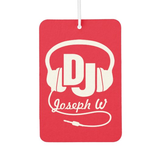 DJ naam hoofdtelefoon wit op rode luchtverfrisser (Voorkant)