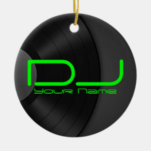 DJ-Ornament met vinylachtergrond Keramisch Ornament