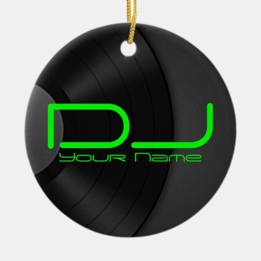 DJ-Ornament met vinylachtergrond Keramisch Ornament (Voorkant)