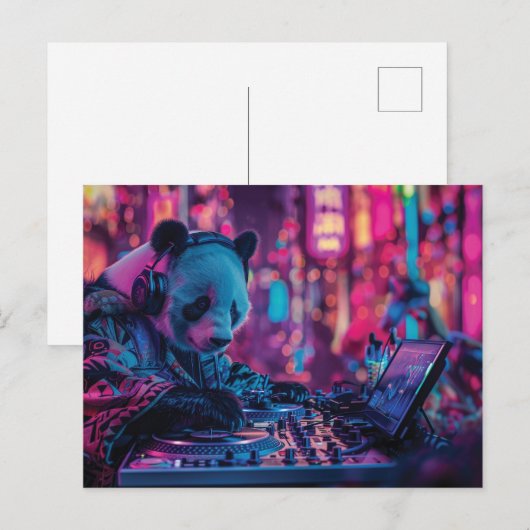 DJ Panda met hoofdtelefoon Briefkaart (Voorkant / Achterkant)