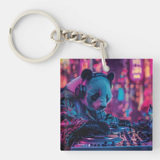DJ Panda met hoofdtelefoon Sleutelhanger (Voorkant)