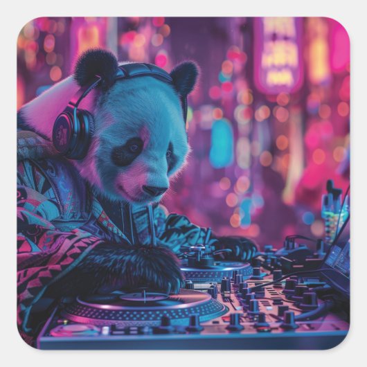 DJ Panda met hoofdtelefoon Vierkante Sticker (Voorkant)