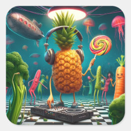 DJ Pineapple Party in een surrealistische onderwat Vierkante Sticker