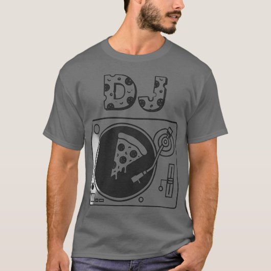 DJ Pizza Slice Draaitafel Cartoon T-shirt (Voorkant)