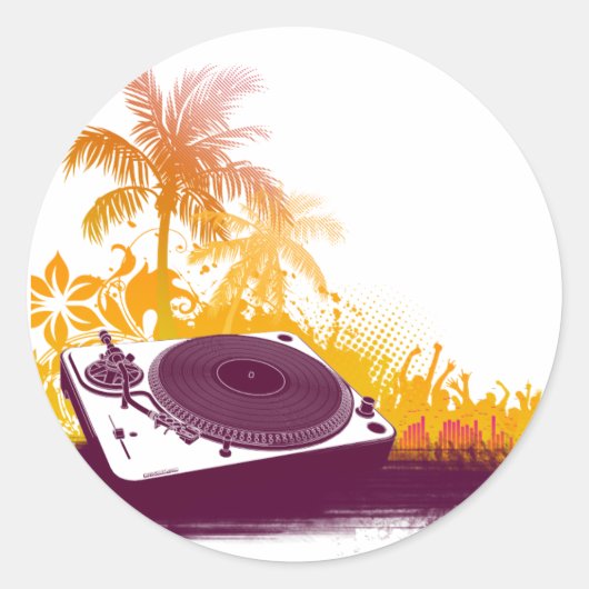 DJ Platenspeler Beach - Disc Jockey Music Deck Vin Ronde Sticker (Voorkant)