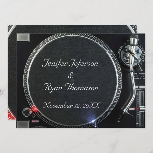 DJ Platenspeler bruiloft Uitnodiging (Voorkant / Achterkant)