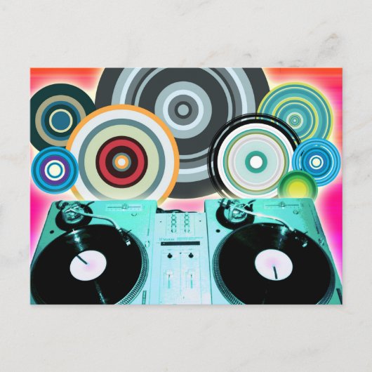 DJ-Platenspeler met vinyl - Pop kunst Briefkaart (Voorkant)