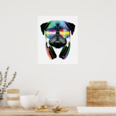 Dj Pug met zonnebrillen en hoofdtelefoonmuziek Poster (Keuken)
