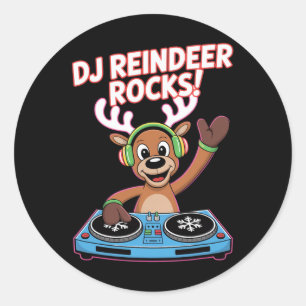DJ Reindeer Rocks Christmas DJ Groove Ronde Sticker