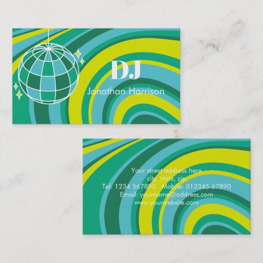 DJ Retro Groovy Wave Disco Ball Green Visitekaartje (Voorkant / Achterkant)