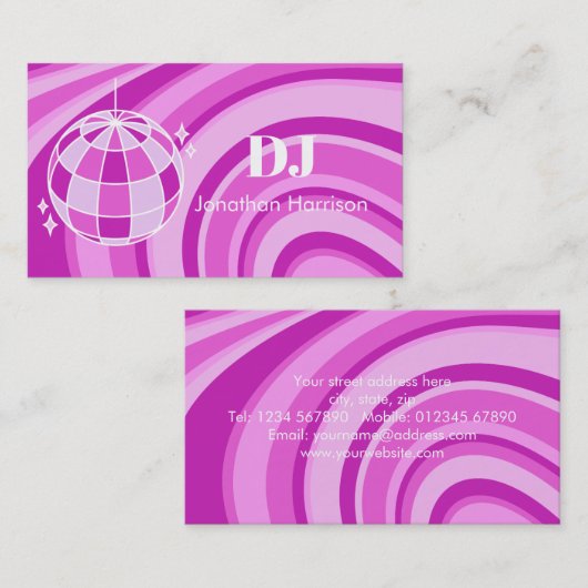 DJ Retro Groovy Wave Disco Ball Paarse Visitekaartje (Voorkant / Achterkant)