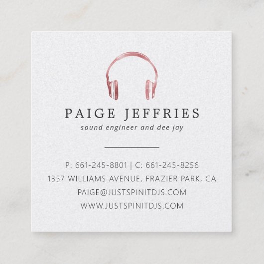 DJ Roos Gold Headphones Logo zwart Vierkante Visitekaartje (Achterkant)