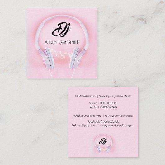 DJ Roze Vierkante Visitekaartje (Voorkant / Achterkant)