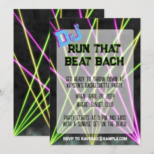 DJ Run dat Beat vrijgezellenfeest Kaart (Voorkant / Achterkant)