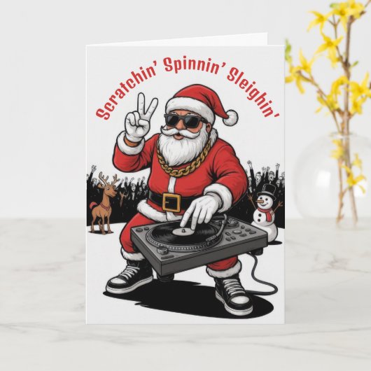 DJ Santa Christmas Kaart (Gele Bloem)