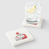 DJ Santa Claus die het kerstfeestnummer vermengt Stenen Onderzetter (Zijkant)