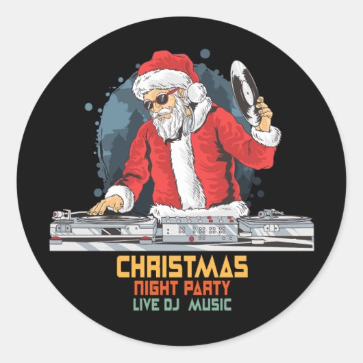 DJ Santa Party Club Ronde Sticker (Voorkant)