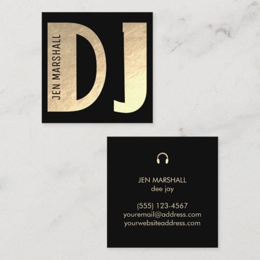 Dj-script op faux gold-folie vierkante visitekaartje (Voorkant / Achterkant)