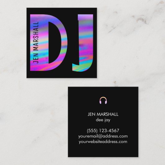 DJ script op faux holografische kleuren Vierkante Visitekaartje (Voorkant / Achterkant)