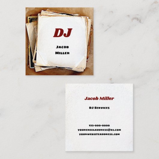 DJ Service Retro  70s Vinyl Records Vierkante Visitekaartje (Voorkant / Achterkant)
