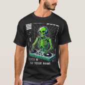 DJ Skeleton bij Platenspeler Club Music Custom DJ' T-shirt (Voorkant)