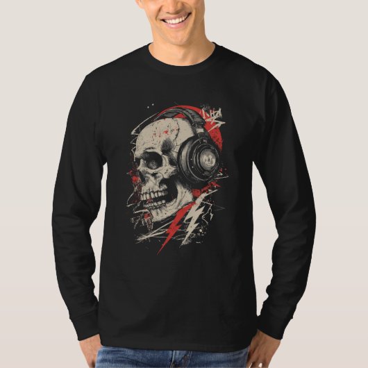 DJ Skull Headphones Lightning Music Electronic Got T-shirt (Voorkant)