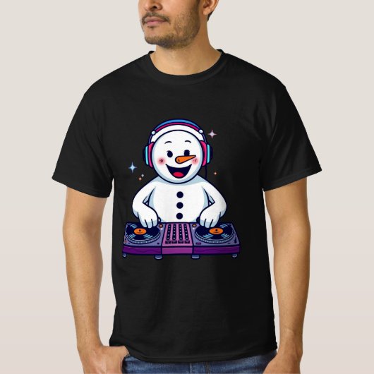 DJ Snowman Christmas – Funny Holiday Music Illustr T-shirt (Voorkant)
