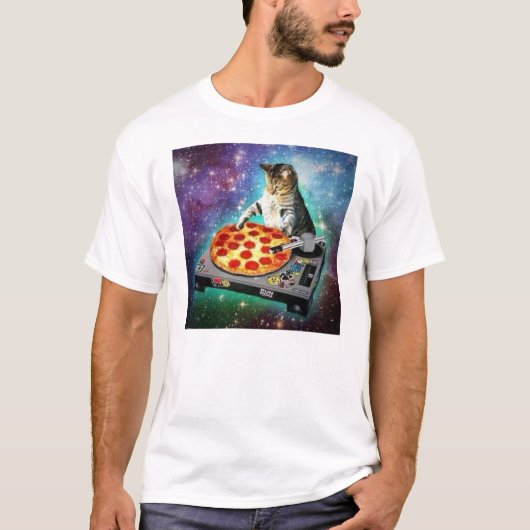 DJ Space Cat Spinning wat zoete Za T-shirt (Voorkant)