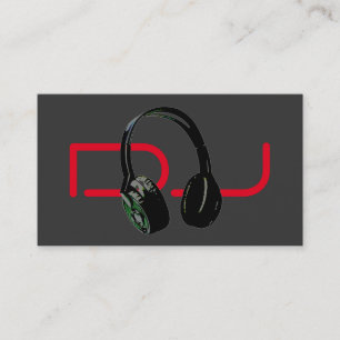 DJ Stijlvolle Rood Grijs Achtergrond Hoofdtelefoon Visitekaartje