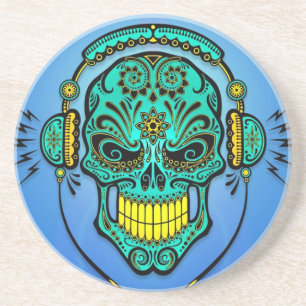 DJ Sugar Skull - Blue and Yellow Zandsteen Onderzetter