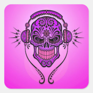 DJ Sugar Skull - Paars Vierkante Sticker