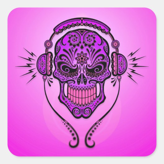 DJ Sugar Skull - Paars Vierkante Sticker (Voorkant)